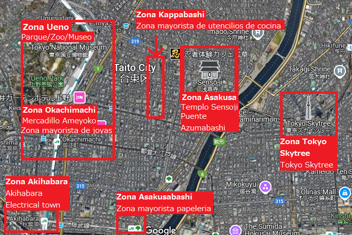 mapa zona asakusa ueno